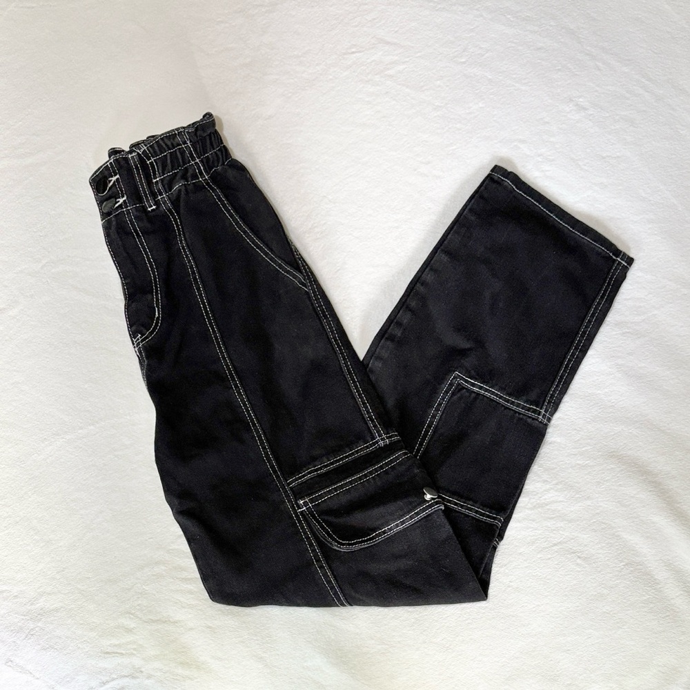 SHEIN Baggy Black Denim Pants with Contrast Stitching Unisex
